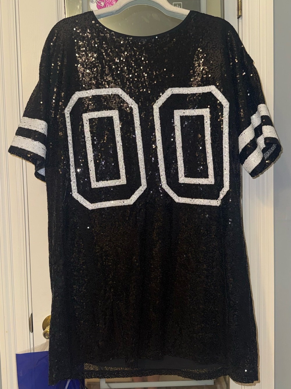 Black Sequin Jersey Tunic with White '00' Accents